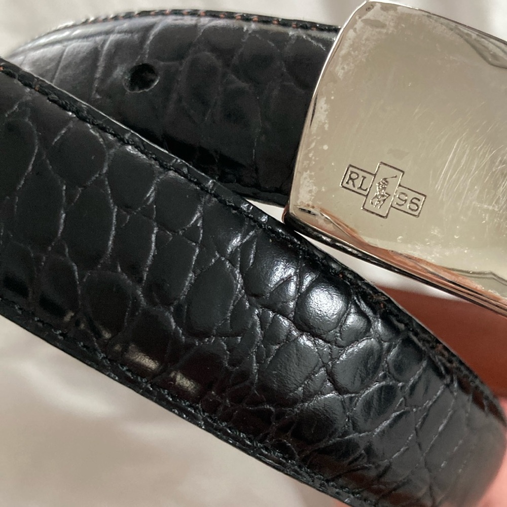 🆕RALPH LAUREN Ladies Alligator style Black Genuine Leather size (M) Belt